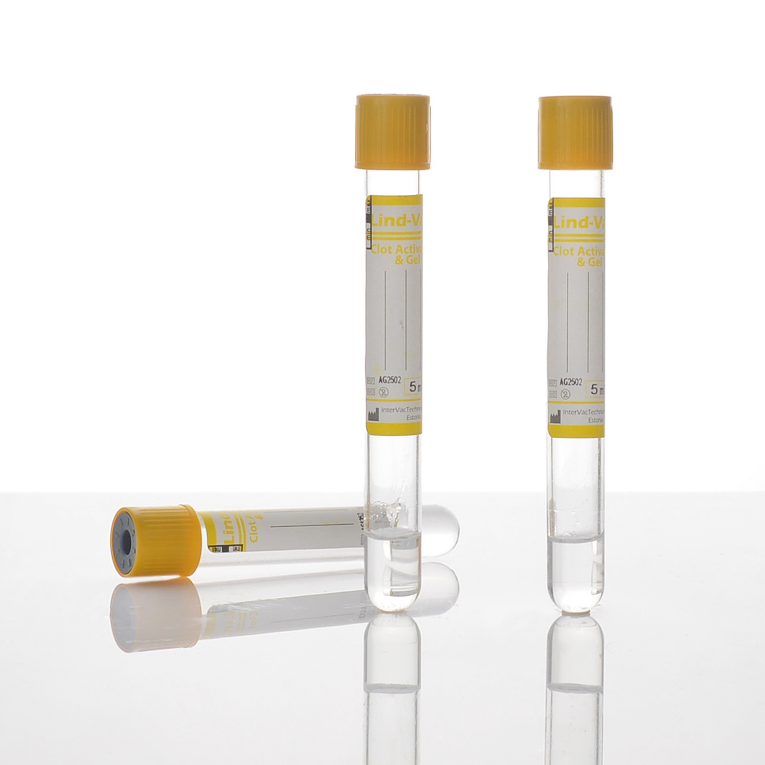 Вакуумна пробірка Lind-Vac® 13x100 мм, Активатор згортання та розділяючий гель, 6 мл, жовта кришка, стерильна, етикетка з подвійним кодом